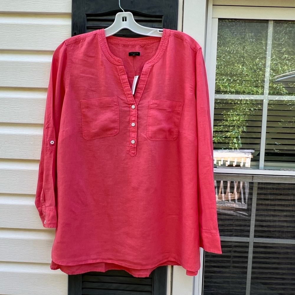 NWT Talbots Cheerful Coral Side Buttons Long Sleeve Blouse